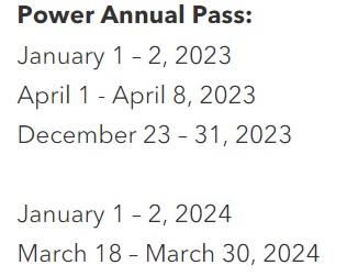 Power Annual Pass Blockout Dates